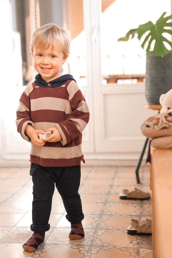 JAKOB SOFT WIDE STRIPE FLEECE hooded sweater - melanzana