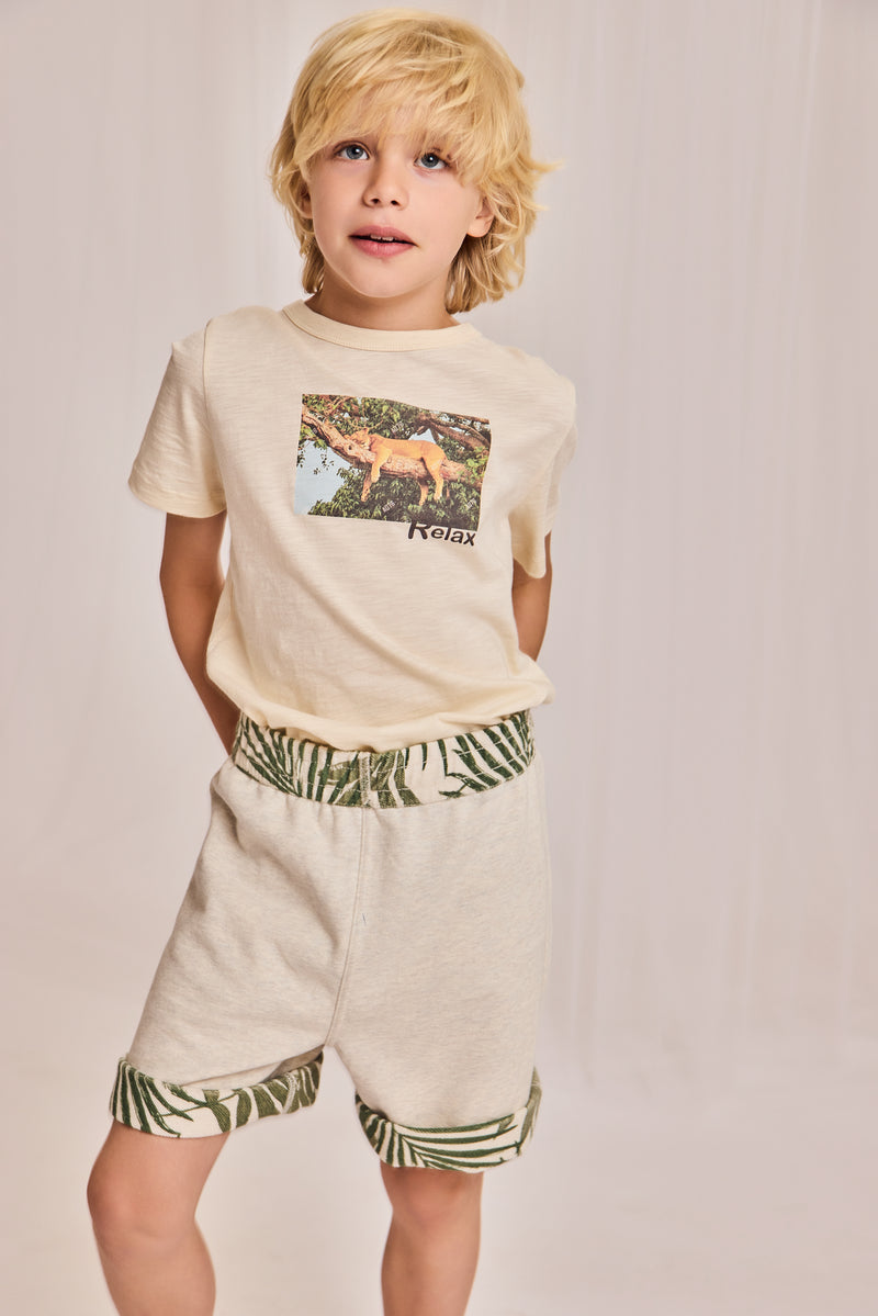 moremi RV shorts leaves 000115 - heather mastic