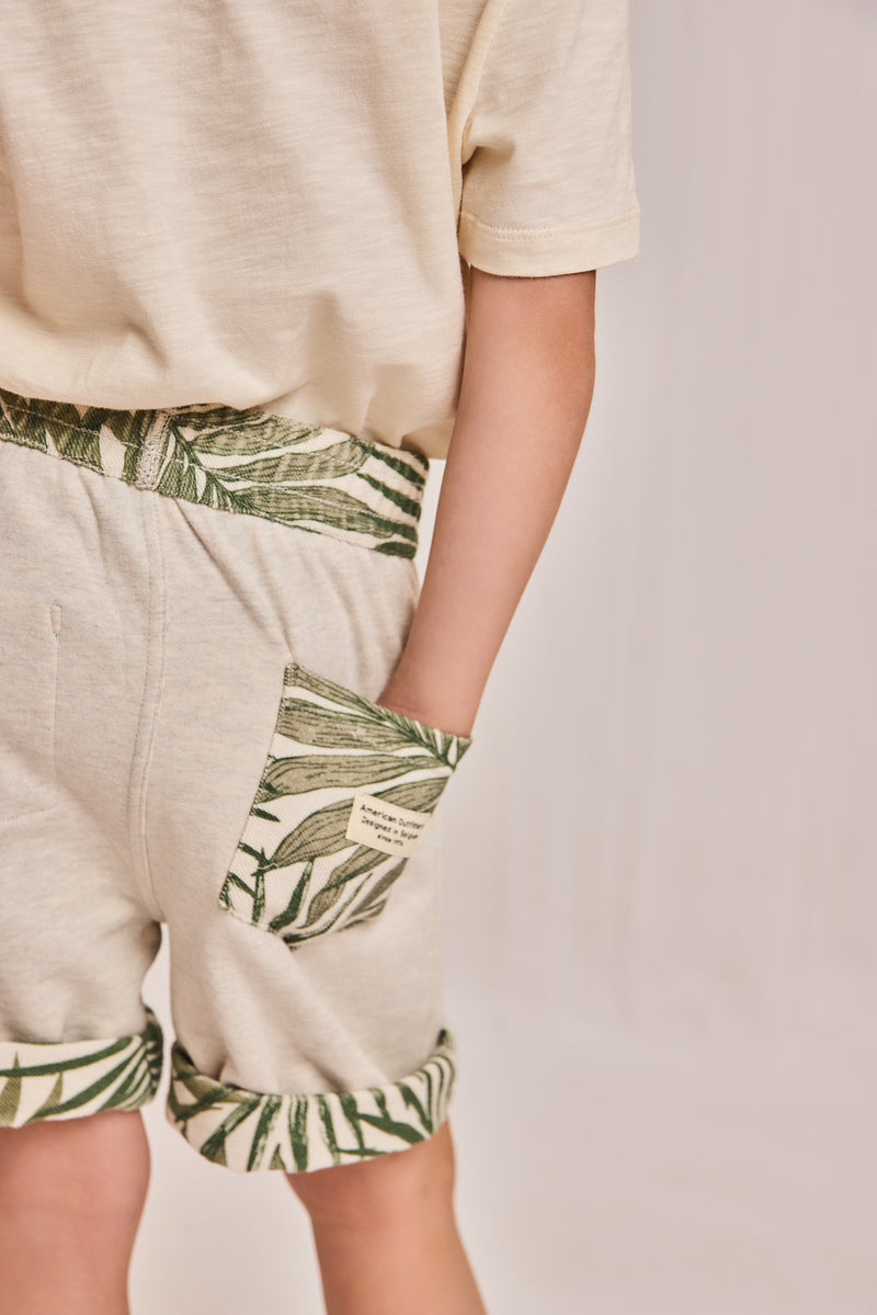 moremi RV shorts leaves 000115 - heather mastic