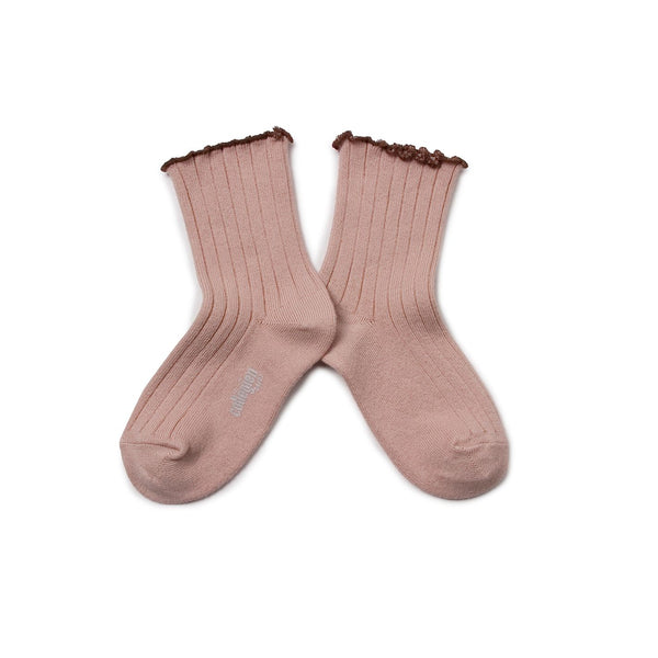 Delphine - Lettuce Trim Ribbed Socks - 600 Rose Bonbon