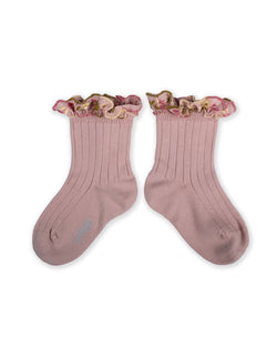 3467 Anémone - Embroidered Ruffle Ribbed Ankle Socks - 331 Vieux Rose