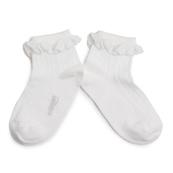 9553 Marie-Antoinette - Lightweight Socks with Broderie Anglaise - 908 Blanc Neige