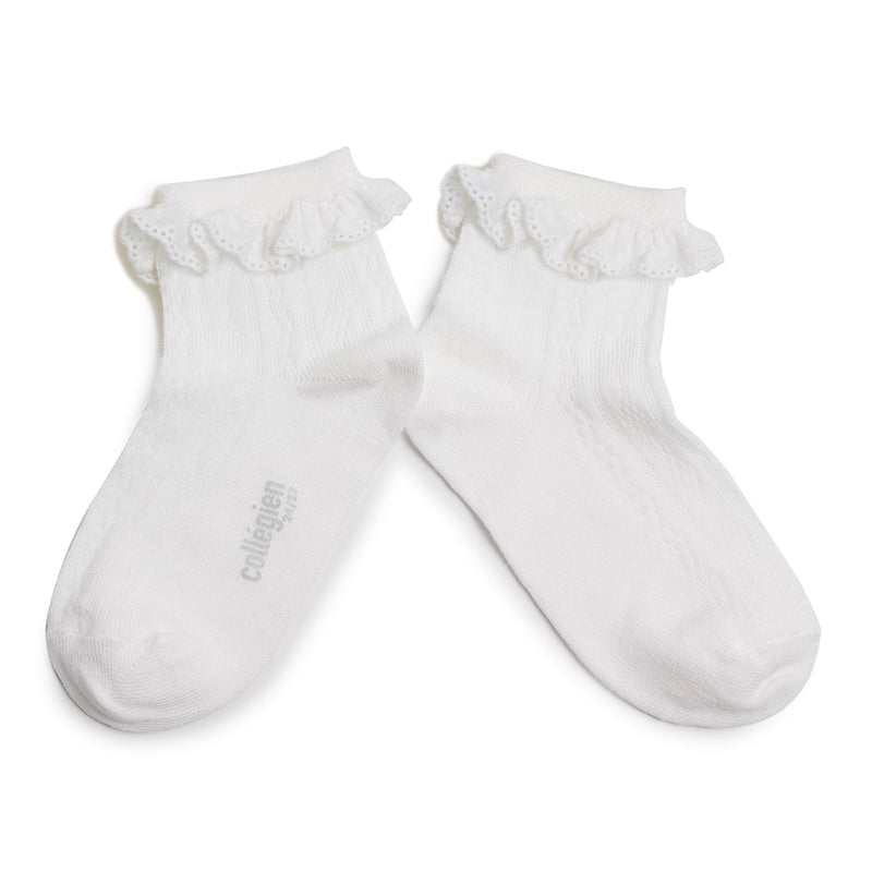 9553 Marie-Antoinette - Lightweight Socks with Broderie Anglaise - 908 Blanc Neige