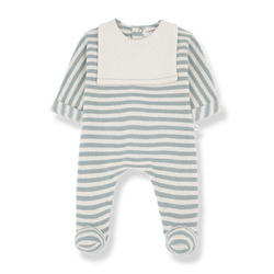 MAEL SOFT STRIPED FLEECE jumpsuit w/feet - nuvola (light blue)
