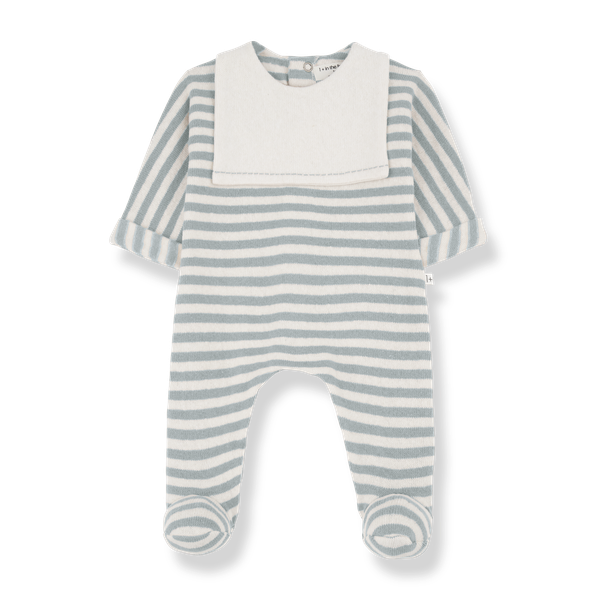 MAEL SOFT STRIPED FLEECE jumpsuit w/feet - nuvola (light blue)
