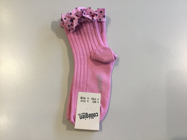Emilie - Polka Dots Ruffle Ankle Socks - 600 - Rose Bonbon