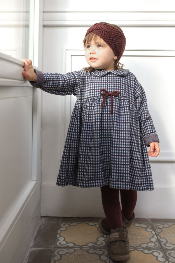 JULIA CHECK FLEECE collar dress - dark-blue