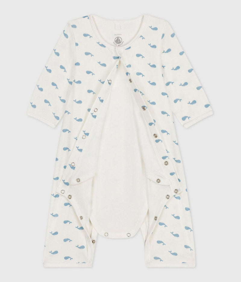 A0E0L Footless Sleepsuit - MARSHMALLOW/ ADRIATIC
