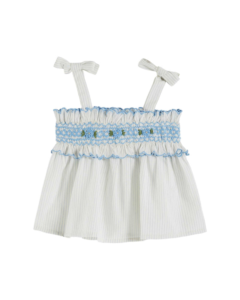 SCALLOPED SMOCKED TOP - RAYURE CIEL