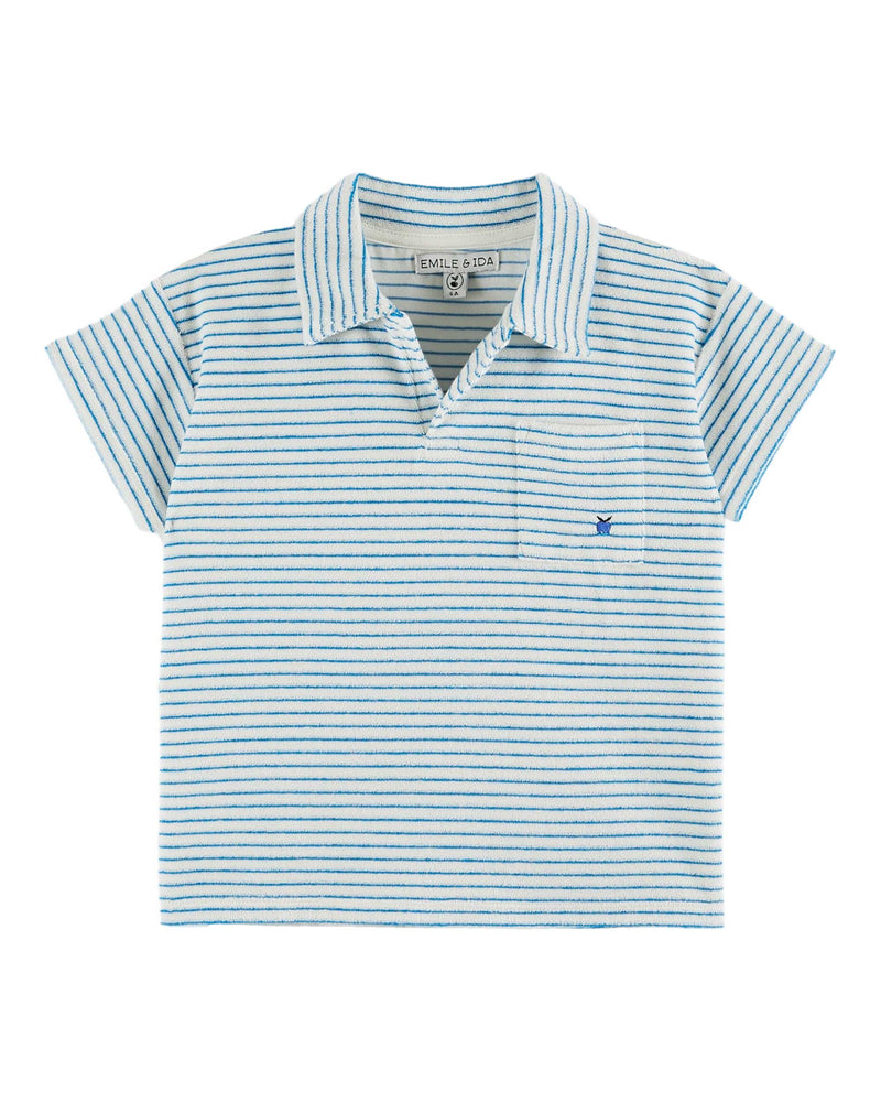 STRIPED TERRY POLO SHIRT - RAYURE AZUR FINE