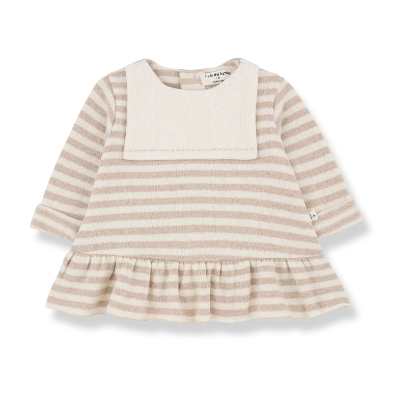 CLAUDETTE SOFT STRIPED FLEECE dress - beige