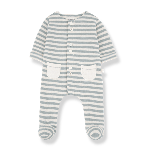 MILO SOFT STRIPED FLEECE jumpsuit w/feet - nuvola (light blue)