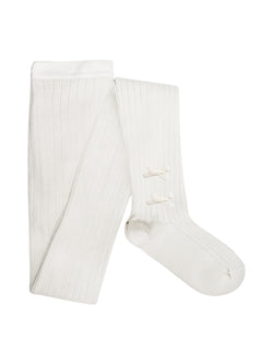 5991 Capucine - Ribbed Tights with Velvet Bows - 908 Blanc Neige