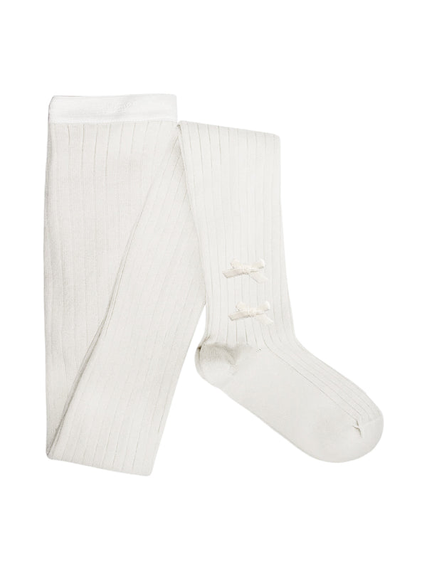 5991 Capucine - Ribbed Tights with Velvet Bows - 908 Blanc Neige