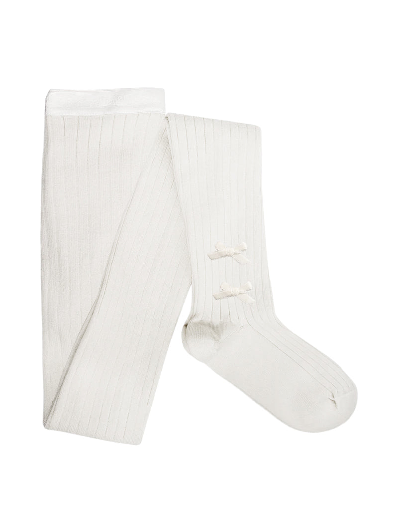 5991 Capucine - Ribbed Tights with Velvet Bows - 908 Blanc Neige