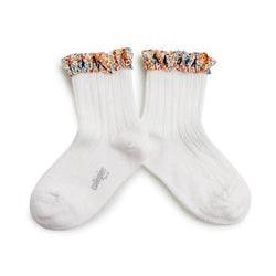 Charlotte - Liberty Ruffle Ribbed Ankle Socks - 908 - Blanc Neige