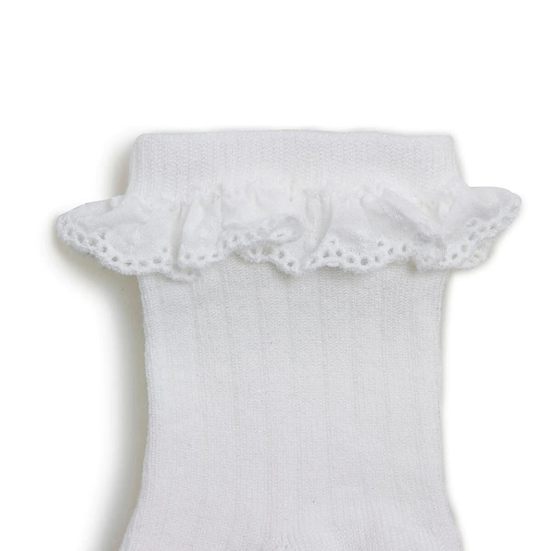 Pauline - Lightweight Ribbed Socks with Broderie Anglaise - 908- Blanc Neige