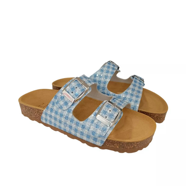 ONS 2 Buckle Sandal with Cork Sole - Vichy Blue