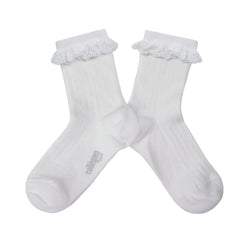 9554 Pauline - Lightweight Ribbed Socks with Broderie Anglaise - 908 Blanc Neige