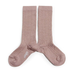 5553 Adèle - Pointelle Merino Wool Knee-high Socks - 331 Vieux Rose