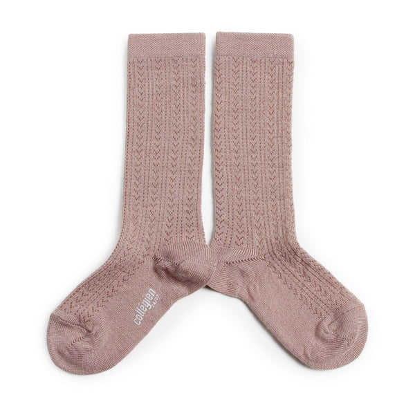 5553 Adèle - Pointelle Merino Wool Knee-high Socks - 331 Vieux Rose