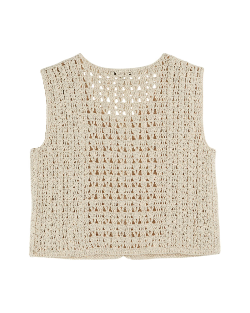 CROCHET SLEEVELESS CARDIGAN AC068 - ECRU