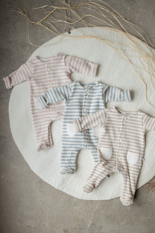 MILO SOFT STRIPED FLEECE jumpsuit w/feet - nude (light pink)