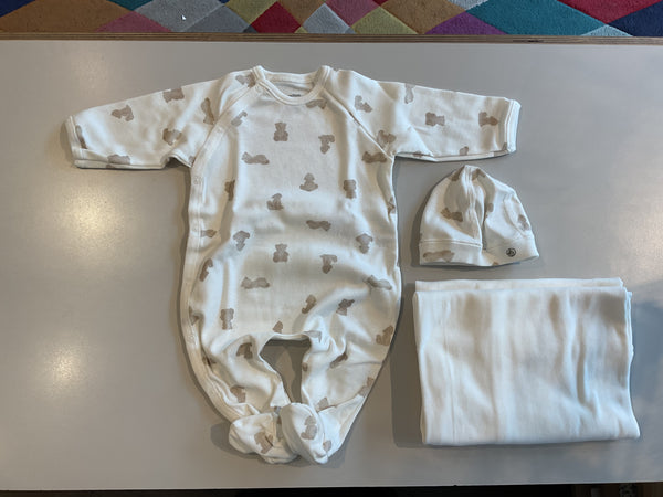 A0E0Q BABIES' GIFT BOX IN PRINTED COTTON - MARSHMALLOW /BRUN