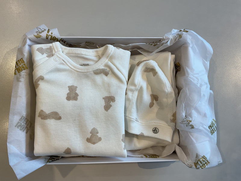 A0E0Q BABIES' GIFT BOX IN PRINTED COTTON - MARSHMALLOW /BRUN