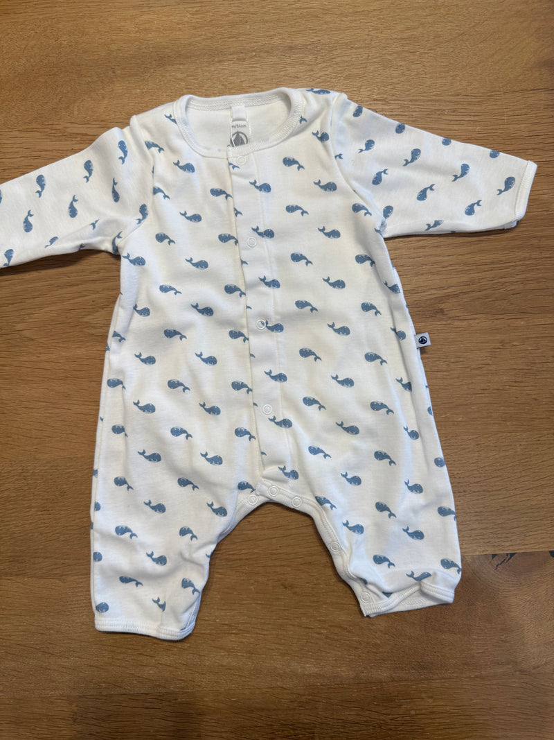 A0E0L Footless Sleepsuit - MARSHMALLOW/ ADRIATIC
