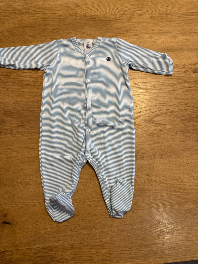 A0E2M Pinstripe Sleepsuit - ADRIATIC /MARSHMALLOW