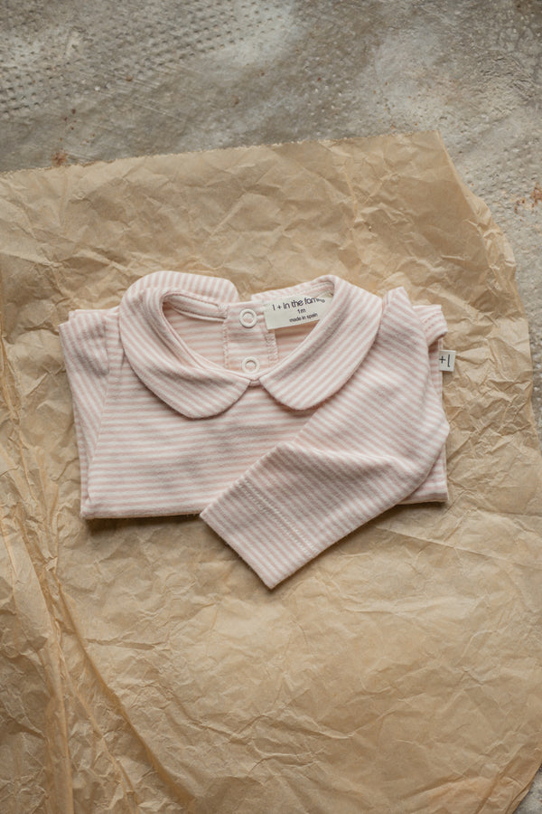 LOURDES STRIPED ORGANIC JERSEY collar body - nude