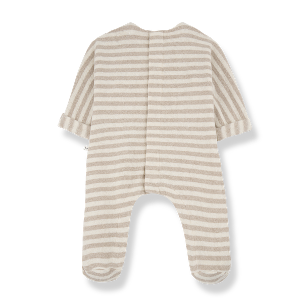 MAEL SOFT STRIPED FLEECE jumpsuit w/feet - beige
