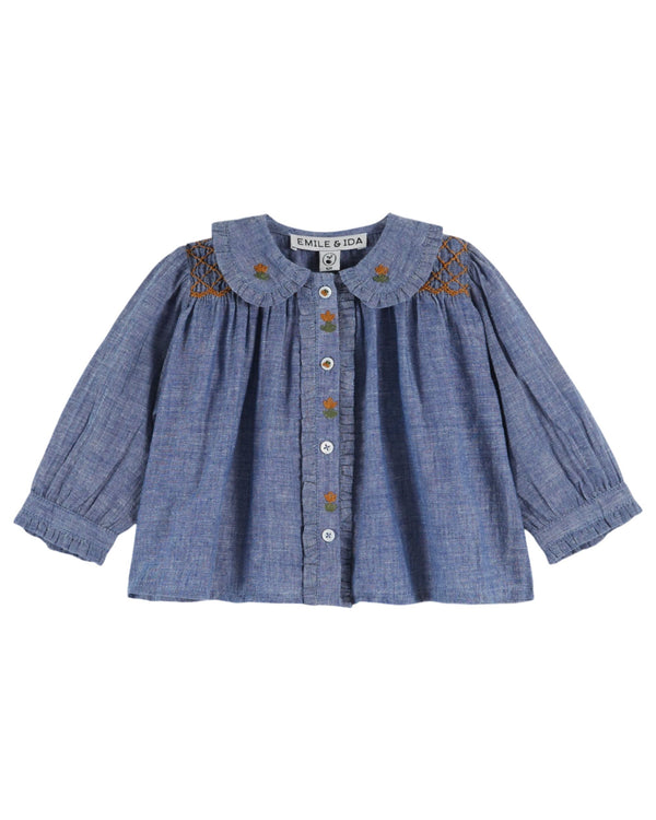 SMOCKED BLOUSE AC061A - CHAMBRAY