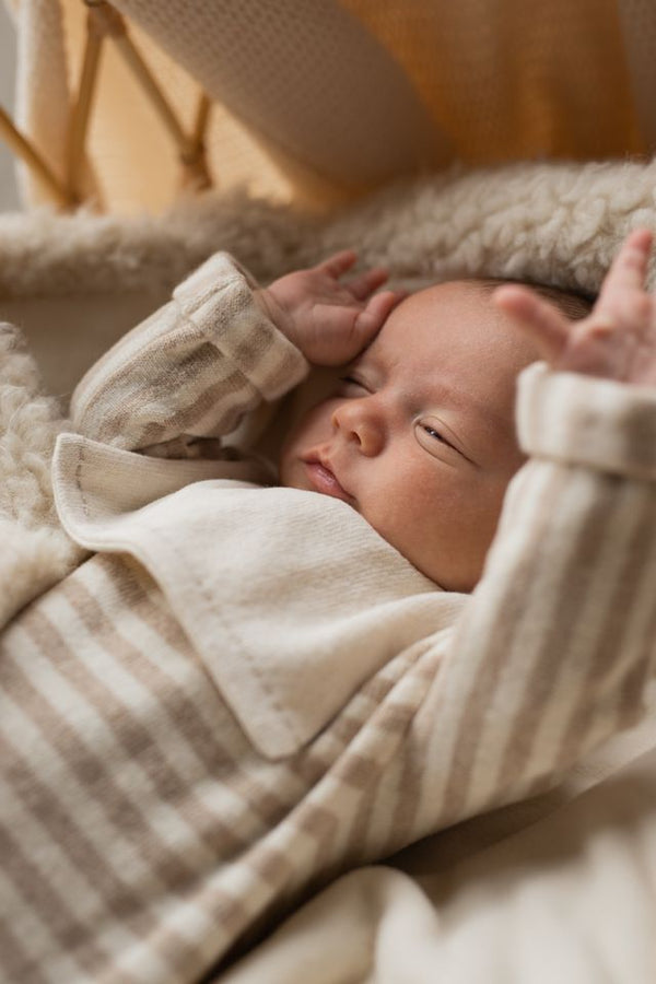 MAEL SOFT STRIPED FLEECE jumpsuit w/feet - beige