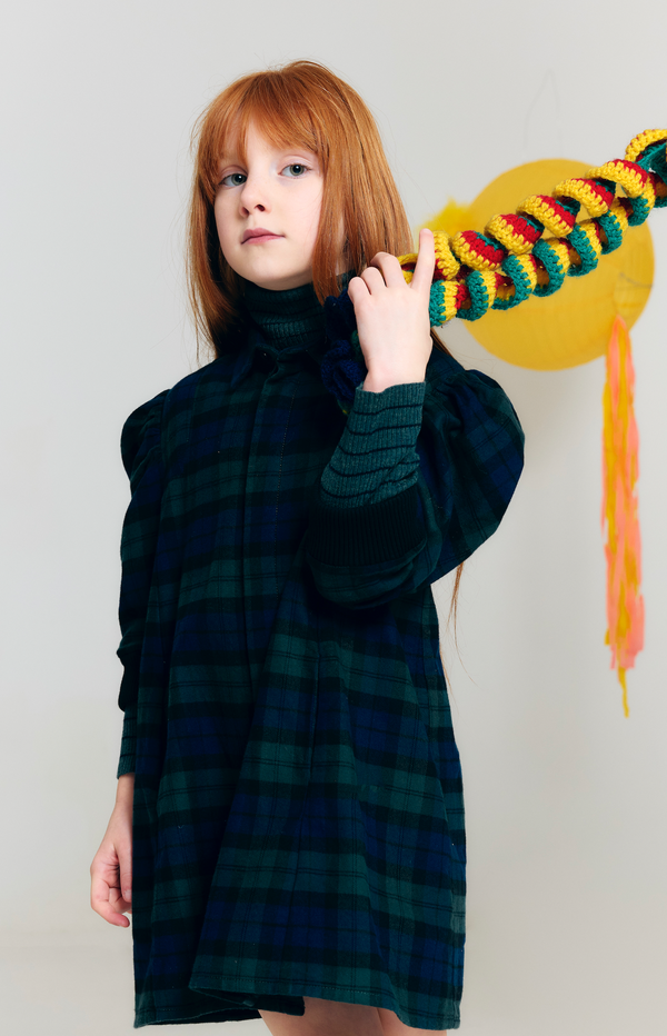 YENTL Teen Dress with Balloon Sleeves - FUJI BLEU
