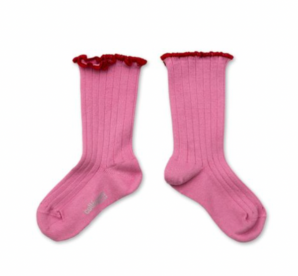 Delphine - Lettuce Trim Ribbed Socks - 600 Rose Bonbon
