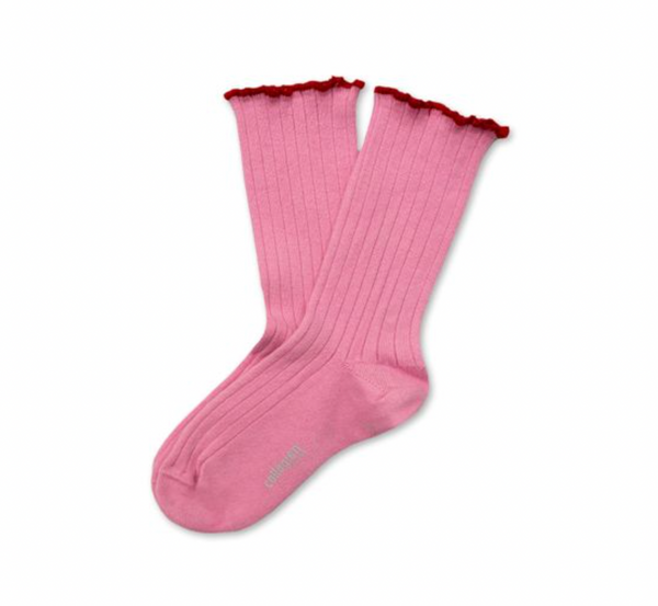 Delphine - Lettuce Trim Ribbed Socks - 600 Rose Bonbon
