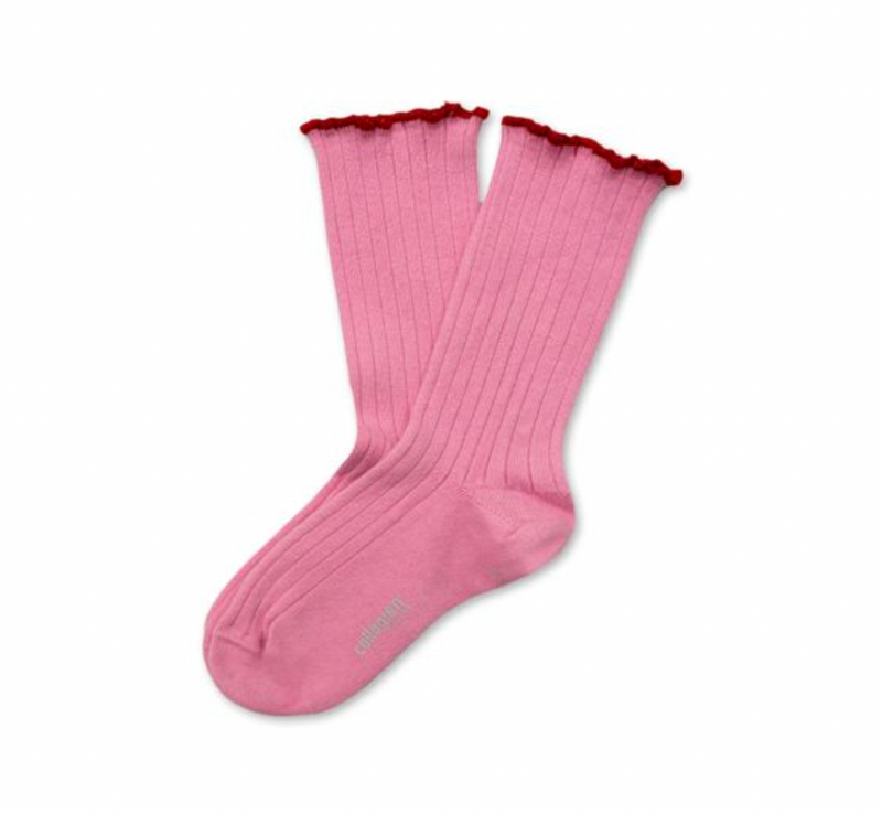 Delphine - Lettuce Trim Ribbed Socks - 600 Rose Bonbon