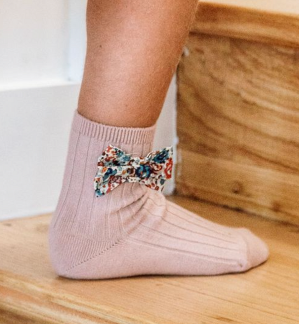 Béatrice - Ribbed Ankle Socks with Liberty Bow - 331 - Vieux Rose
