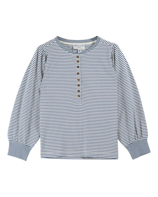 STRIPED BASEBALL COLLAR T-SHIRT IDA-CLAIRE - ECRU/BANQUISE
