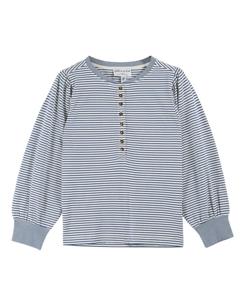 STRIPED BASEBALL COLLAR T-SHIRT IDA-CLAIRE - ECRU/BANQUISE