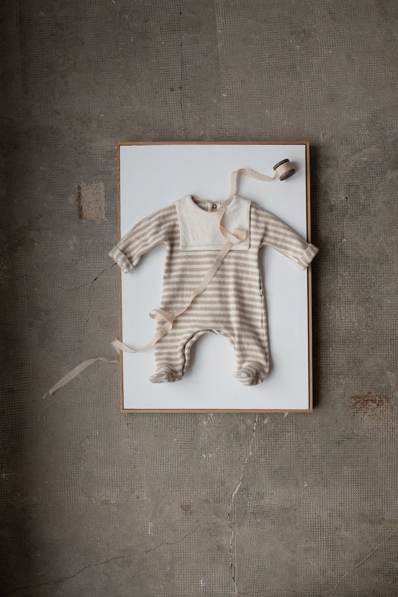 MAEL SOFT STRIPED FLEECE jumpsuit w/feet - beige