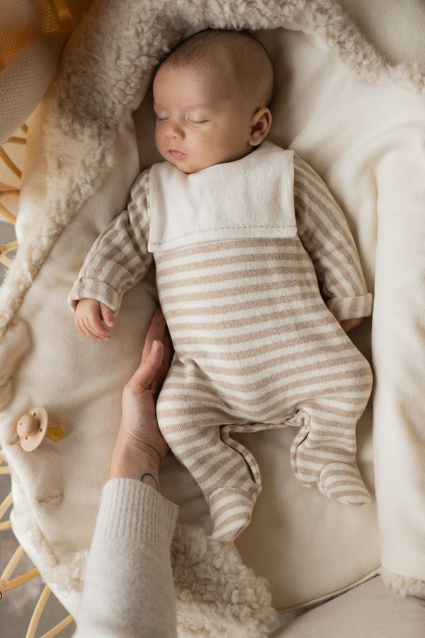 MAEL SOFT STRIPED FLEECE jumpsuit w/feet - beige
