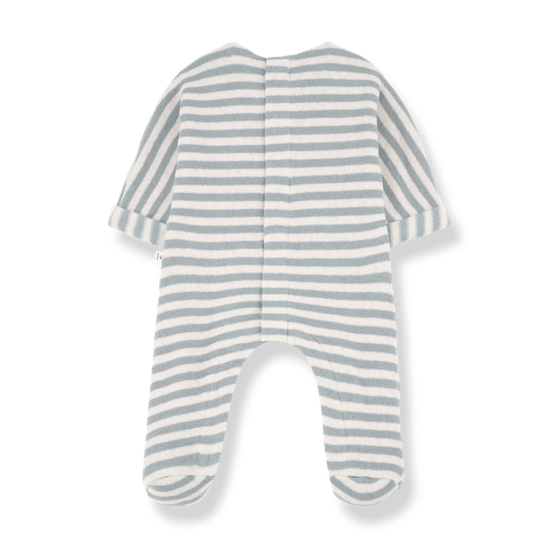 MAEL SOFT STRIPED FLEECE jumpsuit w/feet - nuvola (light blue)