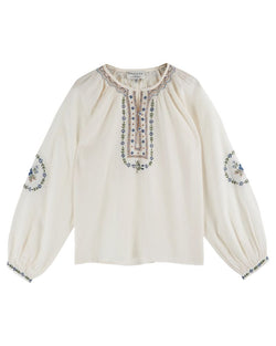 EMBROIDERED SMOCKED BLOUSE IDA-CARIMA - CREME