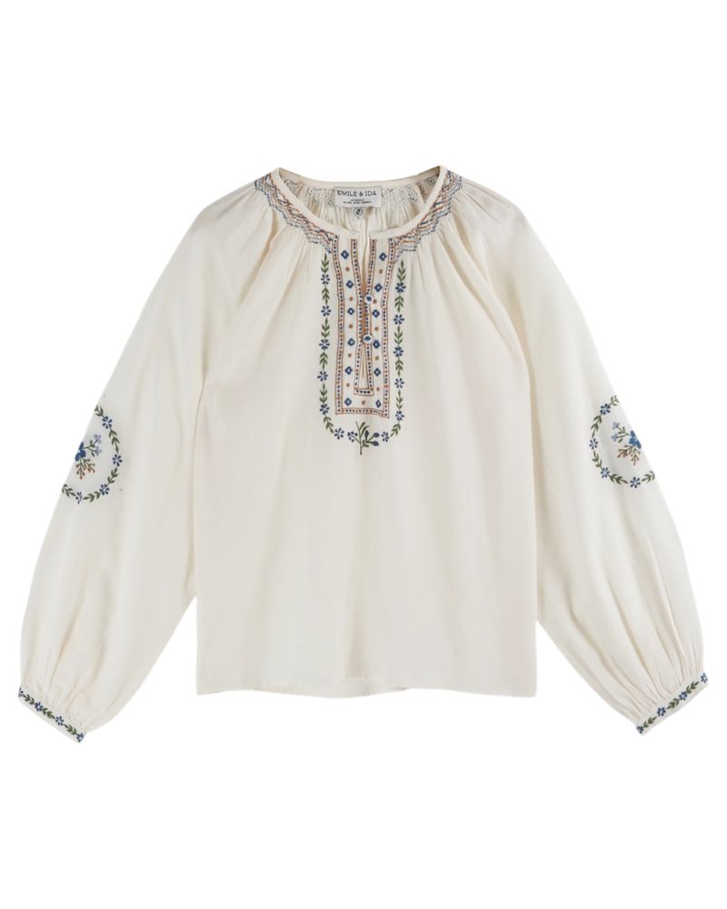 EMBROIDERED SMOCKED BLOUSE IDA-CARIMA - CREME