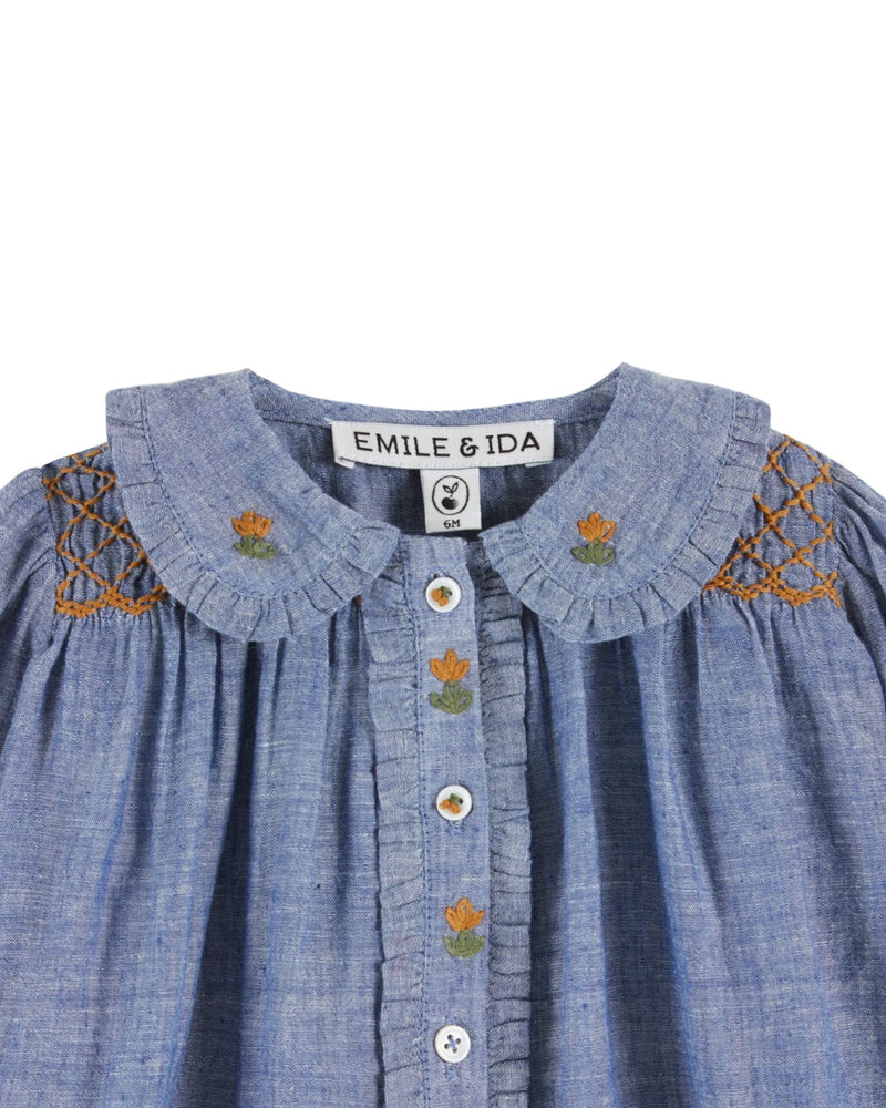 SMOCKED BLOUSE AC061A - CHAMBRAY
