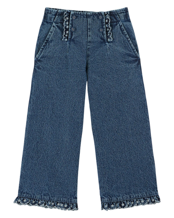 EMBROIDERED DENIM SAILOR TROUSERS AC090 - DENIM