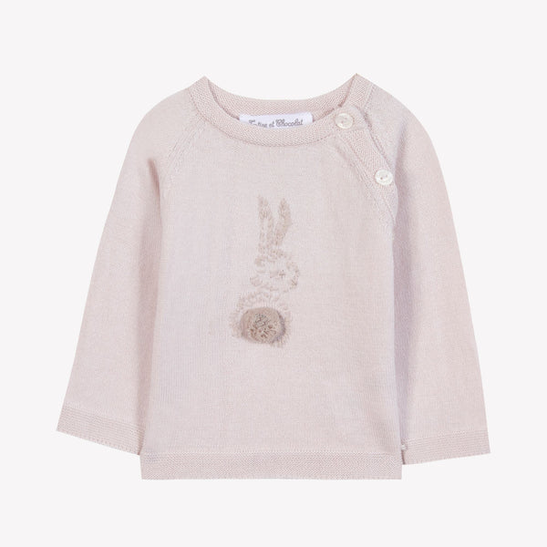 PREMIER TROUSSEAU FILLE PULL1 - Rose pâle mouliné nacre (CB18030)